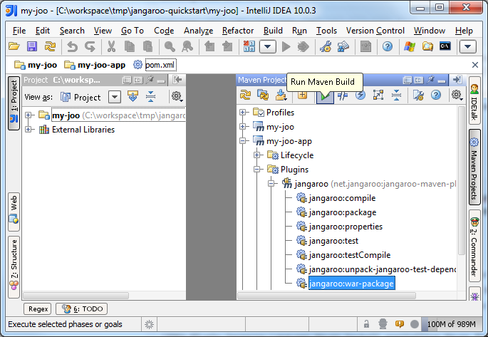 Calling Jangaroo's Maven goal 'war-package' from IDEA