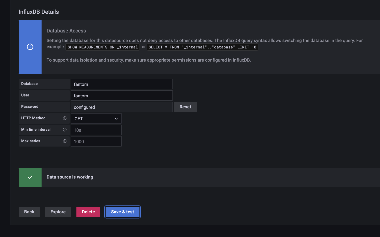 Grafana InfluxDB Data Source OK