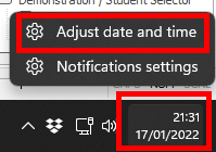 Adjust date and time