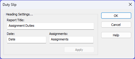 Duty Slip settings