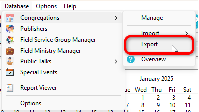 Export menu button