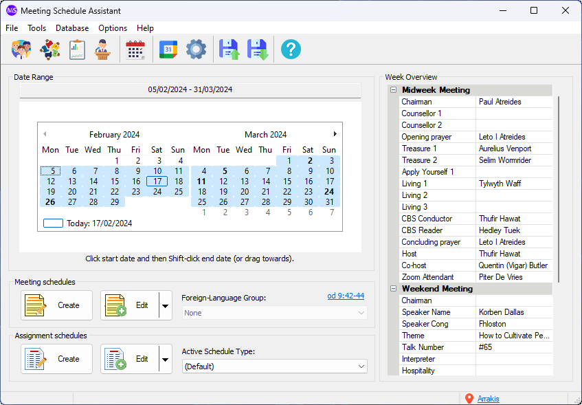 Meeting Schedule Assistant window