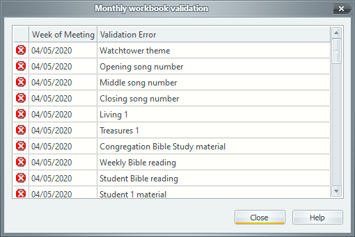 Monthly workbook validation