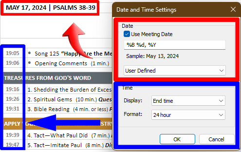 Set Defaults - Date and Time settings window