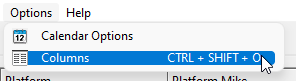 Options menu - Columns