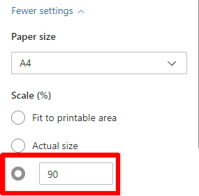 Setting the scale factor when printing / saving to PDF