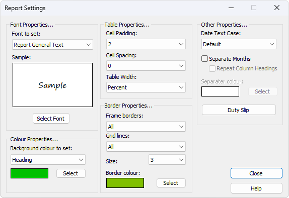 Report Settings window