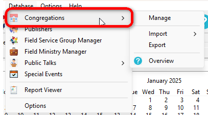 Congregation Database menu