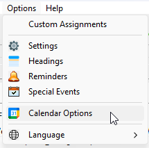 Options - Calendar Options