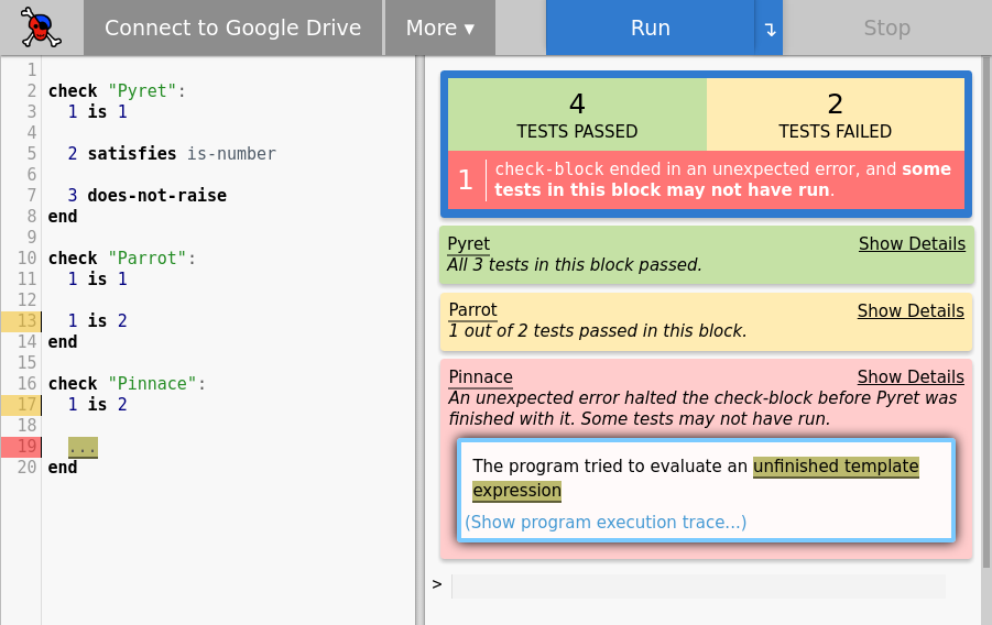 check block result overview