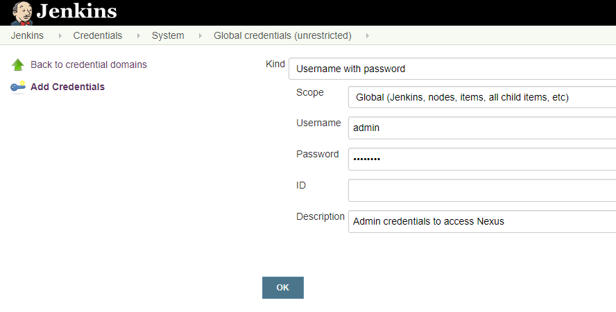 jenkins new nexus credentials filled