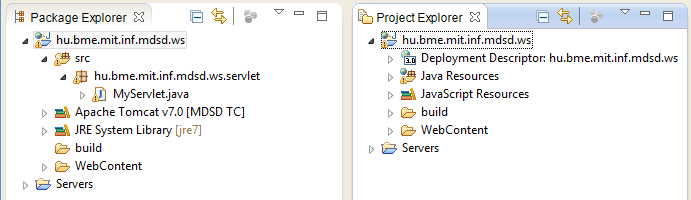 The Package Explorer and the Project Explorer in the same workspace