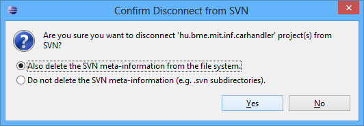 Use the first option when disconnecting from SVN