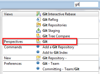 Opening the Git perspective