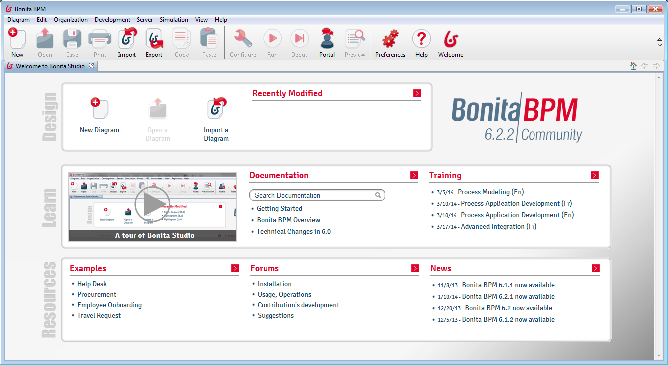 The opening screen of Bonita