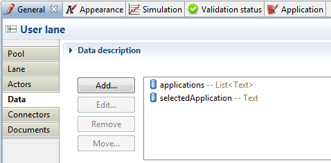 The variables of the BrowseApplication process