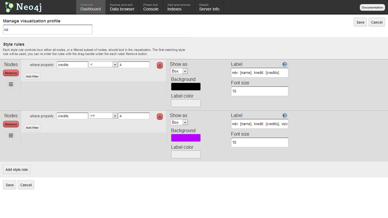 Visualisation settings in the Data browser