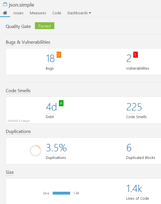 SonarQube dashboard