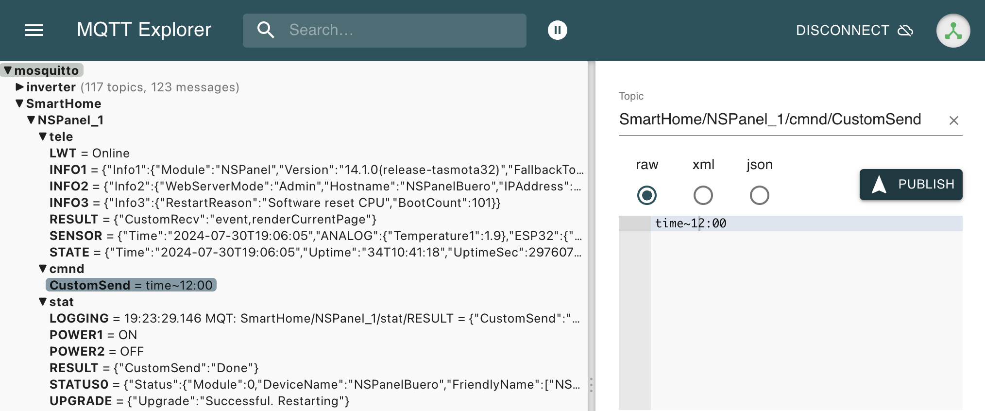 MQTT Explorer CustomSend