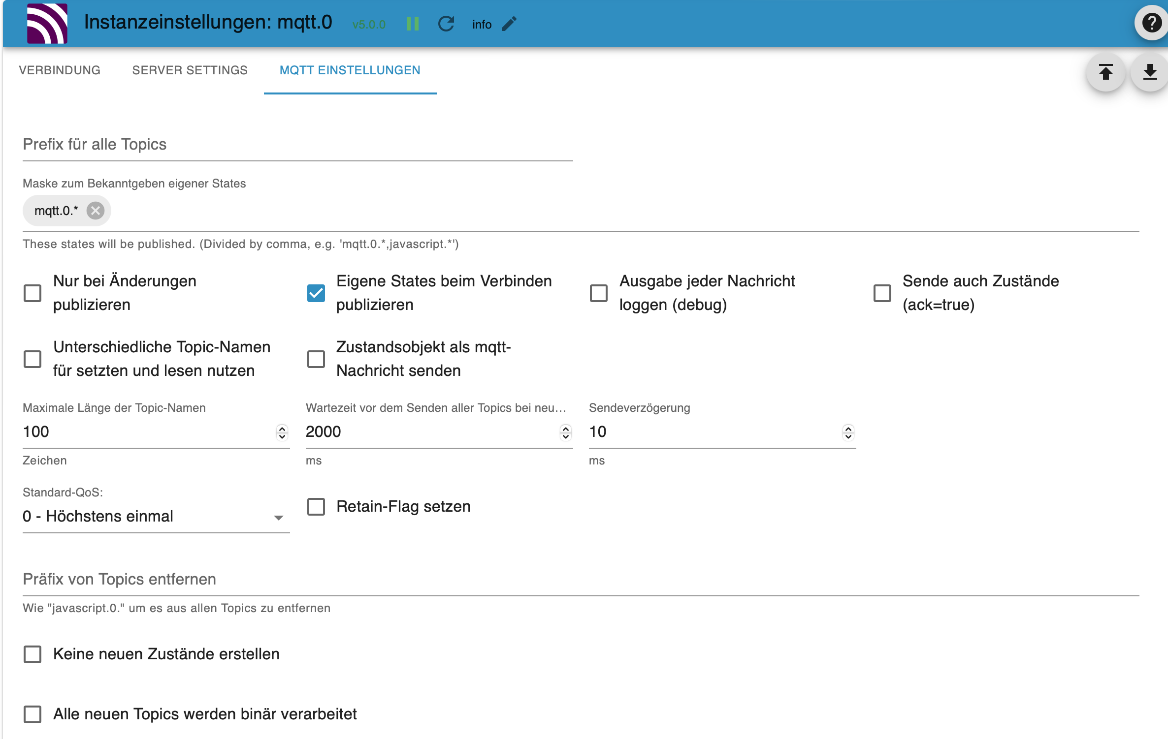 MQTT Server MQTT Einstellungen