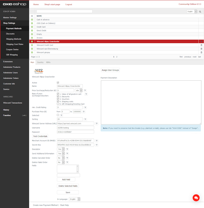 Payment in Advance Configuration